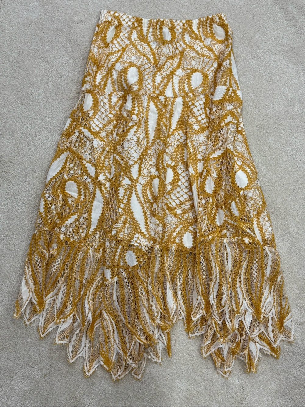 Women's Lace Overlay Midi Skirt in Mustard Yellow
